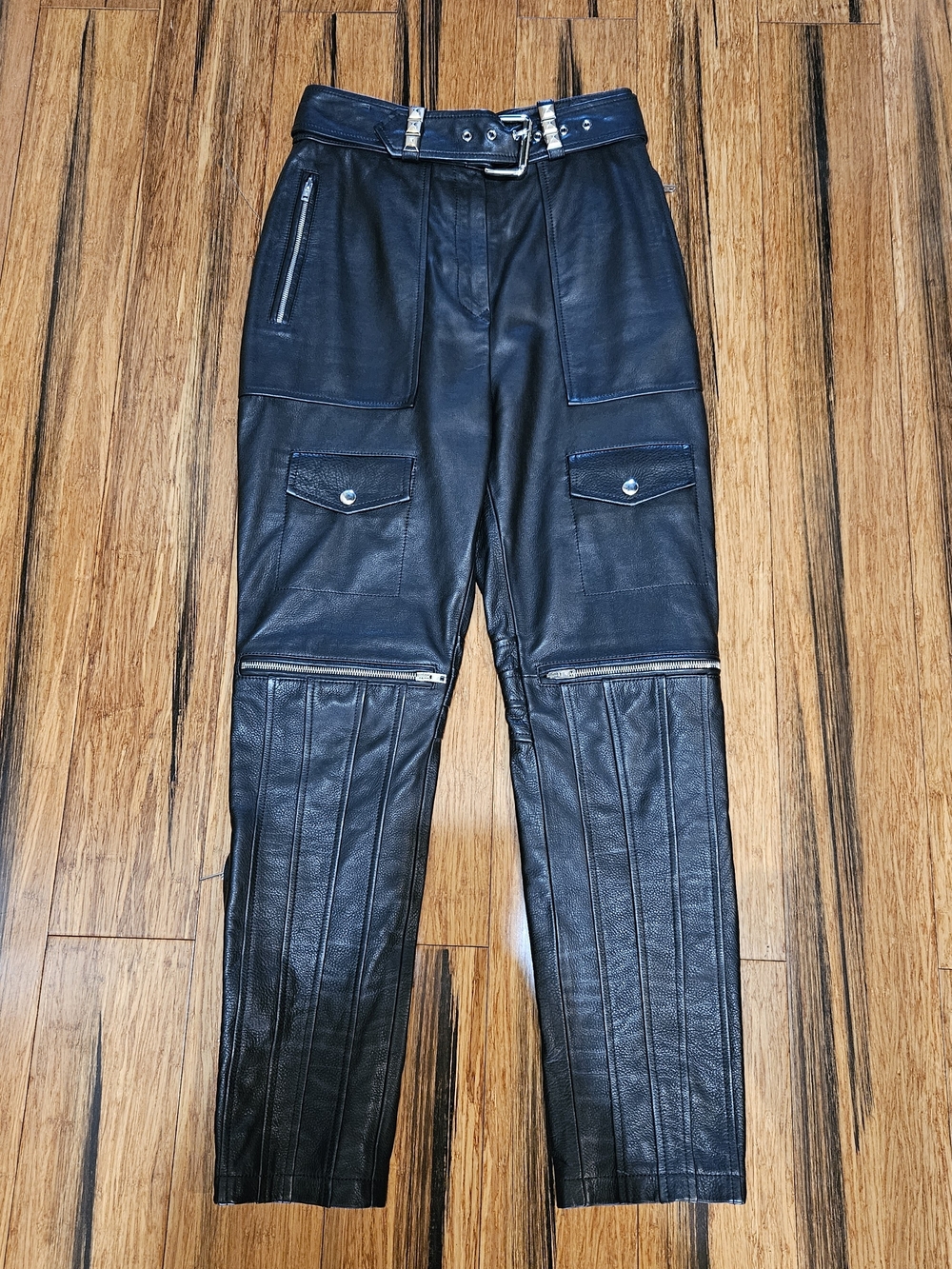 Alexander Wang NEW Black Leather Moto Pants with Belt SIZE 4